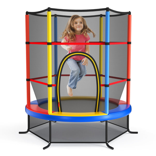 55 Inch Kids Recreational Trampoline Bouncing Jumping Mat with Enclosure Net