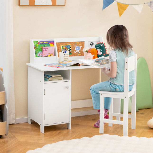 Kids Study Desk and Chair Set with Storage Cabinet