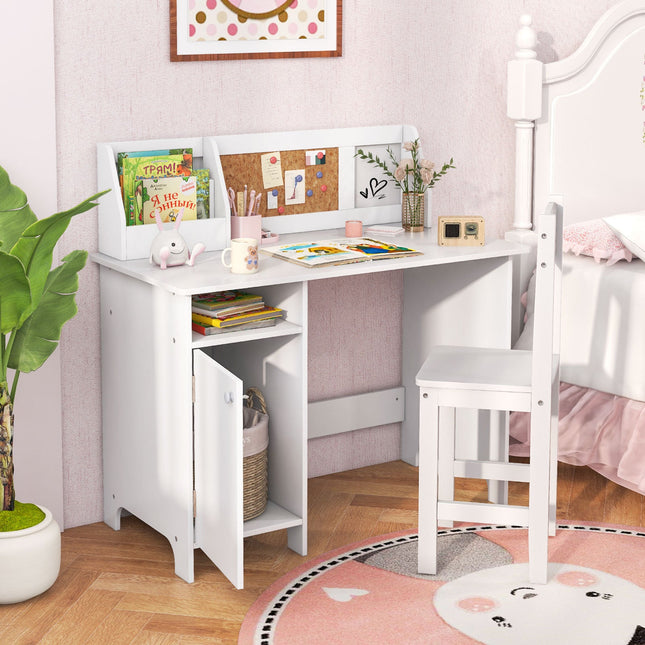 Kids Study Desk and Chair Set with Storage Cabinet