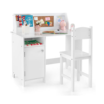 Kids Study Desk and Chair Set with Storage Cabinet