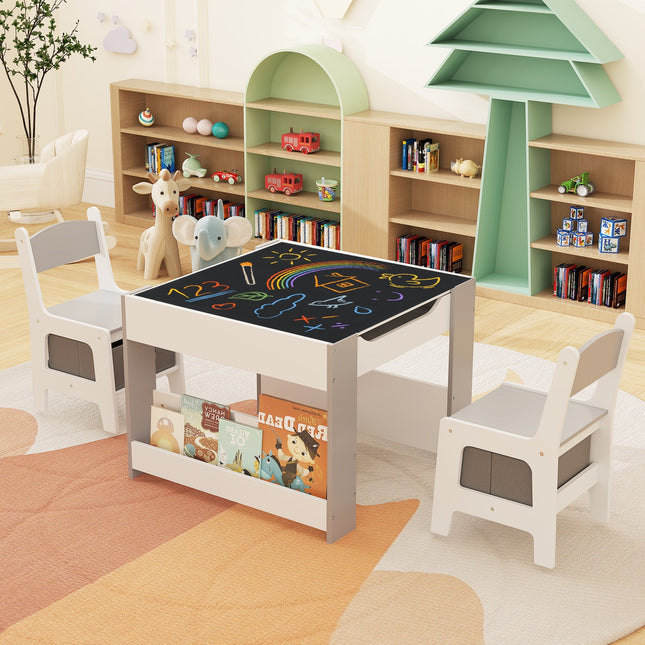 4 in 1 Kids Toddler Activity Table and Chairs Set with Reversible Tabletop