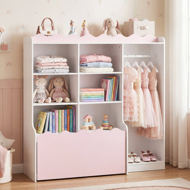 Kids Toy Storage Organizer Children Dress up Closet Wardrobe with Clothing Rack