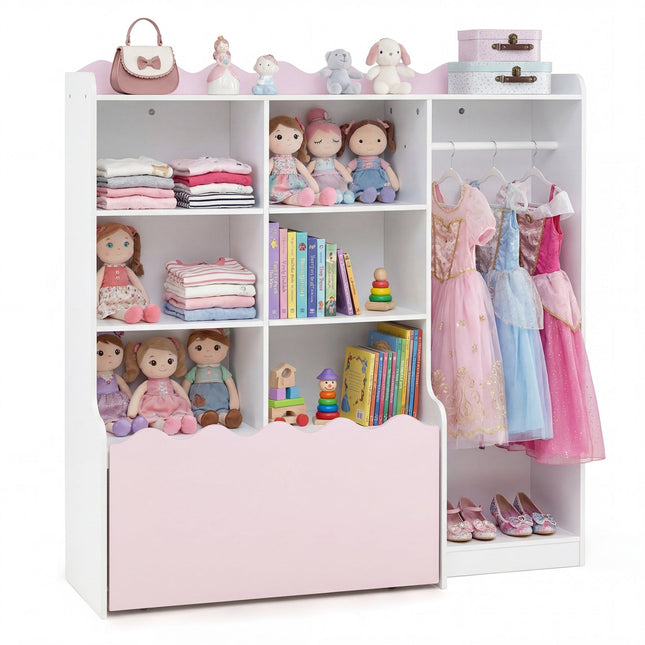 Kids Toy Storage Organizer Children Dress up Closet Wardrobe with Clothing Rack