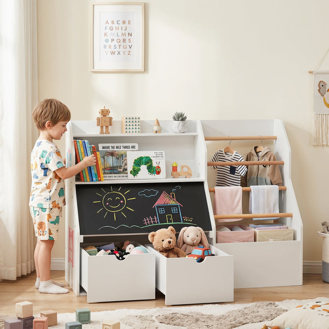 Kids Toy Storage Organizer with Flip-Up Blackboard