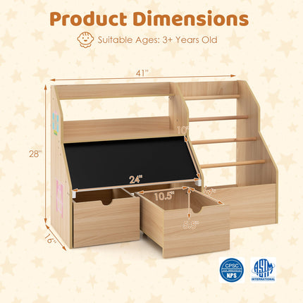 Kids Toy Storage Organizer with Flip-Up Blackboard
