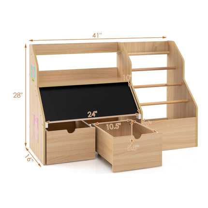 Kids Toy Storage Organizer with Flip-Up Blackboard