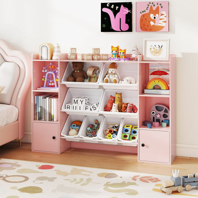 Kids Toy Storage and Bookshelf with Boxes and Open Shelves