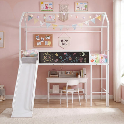 Kids Twin Size Loft Bed with Ladder and Slide for Bedroom
