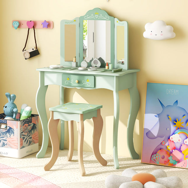 Kids Vanity Set with Tri-folding Mirror