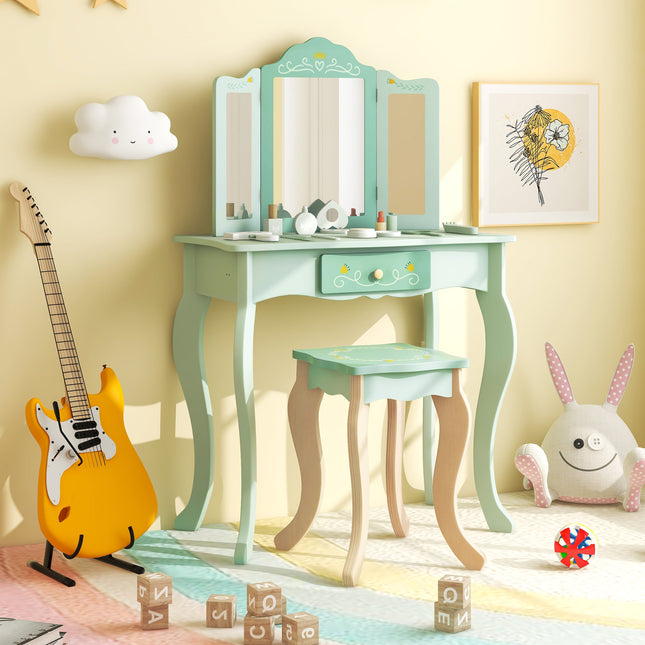 Kids Vanity Set with Tri-folding Mirror