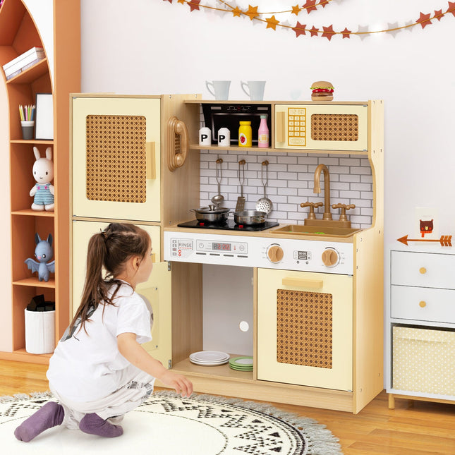 Kids Wooden Kitchen Playset with Realistic Lights and Sounds