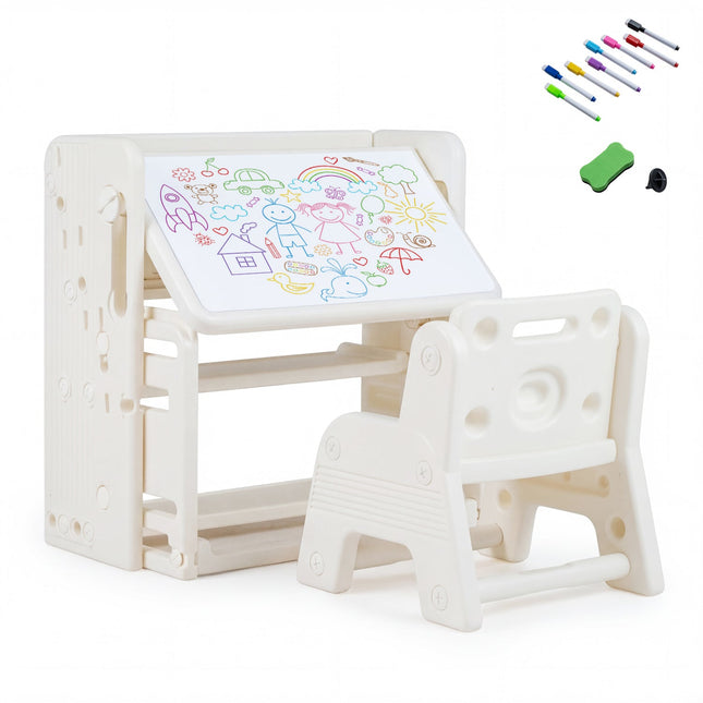 Kids Writing Desk and Chair Set with Side Bookshelves