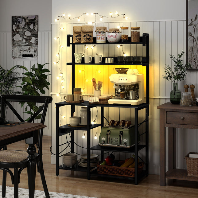 Kitchen Bakers Rack with Power Outlet 5-Tier Microwave Oven Stand with LED Lights