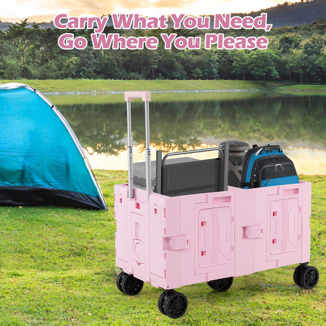 Large Foldable Utility Cart with 2-Tier Storage Crates and Telescoping Handle