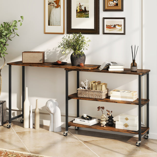Patented Large 360-Degree Free Rotating Sofa Side Table with Wheels and Storage Shelf