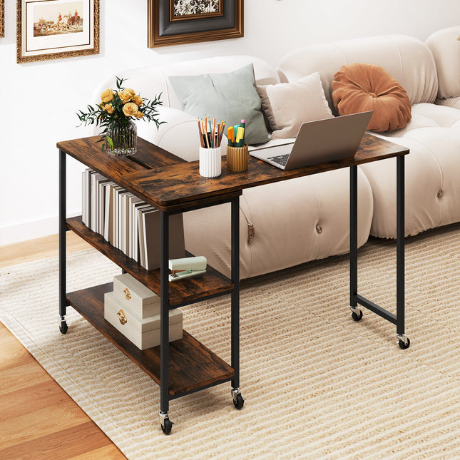 Patented Large 360-Degree Free Rotating Sofa Side Table with Wheels and Storage Shelf