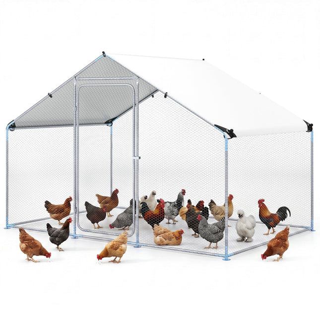 Large Metal Chicken Coop 9.8 x 6.7 Ft with Waterproof Cover