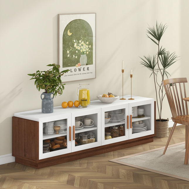 Large TV Stand for TVs up to 75 Inch with 4 Tempered Glass Doors for Living Room