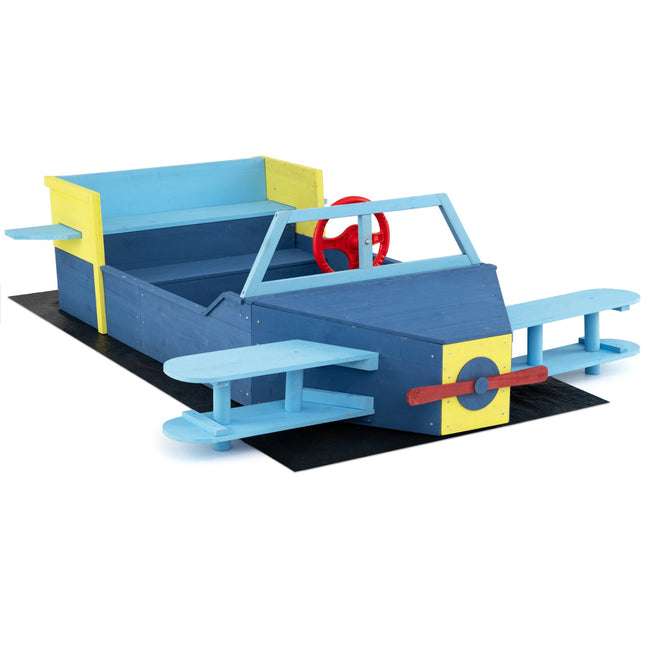 Large Wooden Kids Sandbox with Bottom Liner and Bench Seat