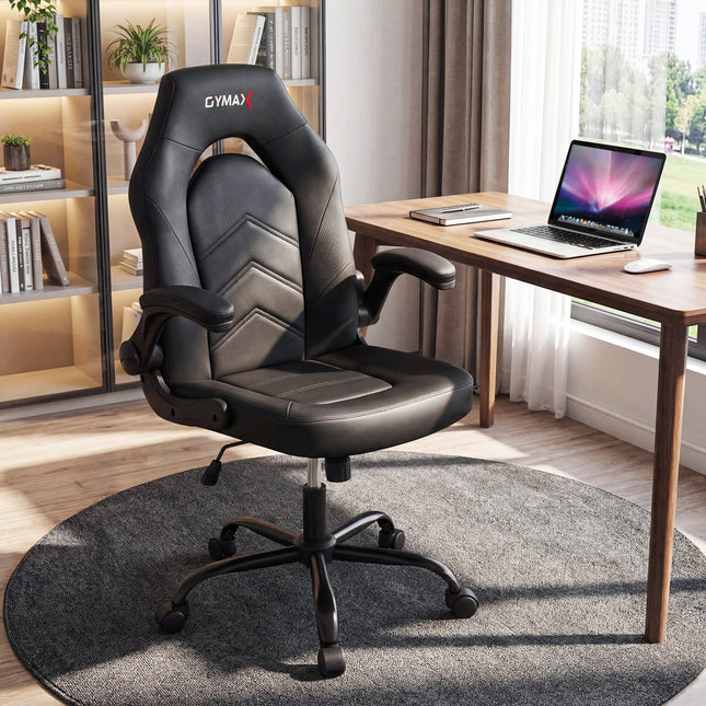 Leather Office Chair Ergonomic Computer Desk Chair with Flip-up Armrests