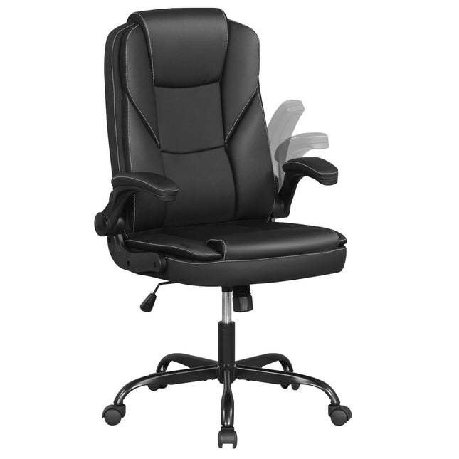 Leather Office Chair Ergonomic Computer Desk Chair with Flip-up Armrests Rocking Function