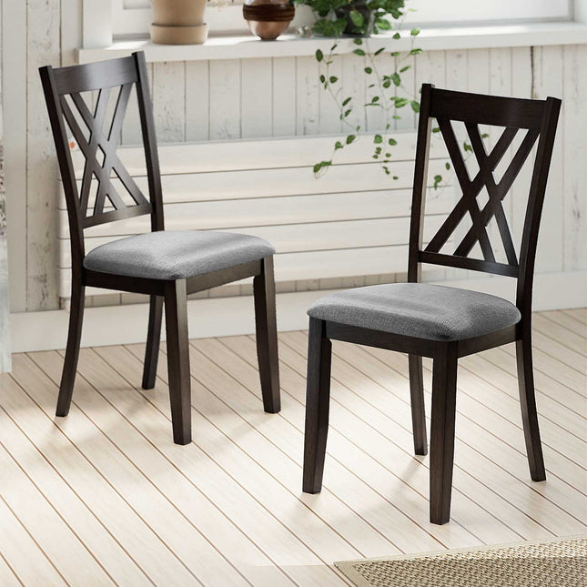 Linen Fabric Upholstered Wooden Dining Chair Set of 2 with Rubber Wood Frame for Dining Room