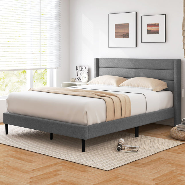 Linen Upholstered Platform Twin/Queen Bed Frame with Wingback Headboard