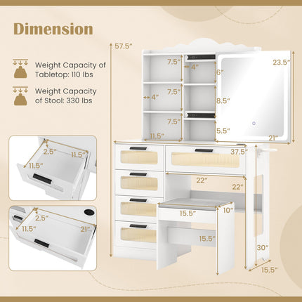 Makeup Vanity Desk with Mirror and Charging Station-White