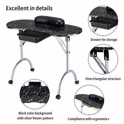 Foldable Manicure Table with Drawer and Wrist Cushion