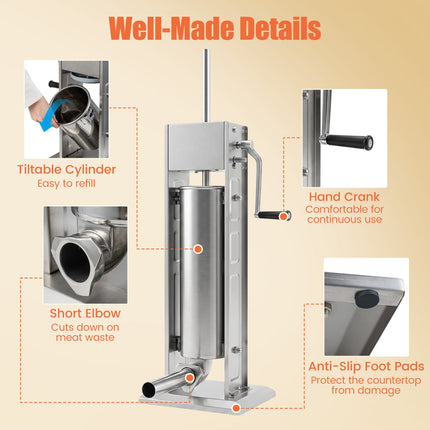 Manual Sausage Stuffer with 4 Tubes & 2 Speeds
