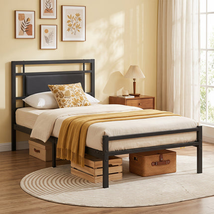 Twin Metal Bed Frame with Upholstered Headboard