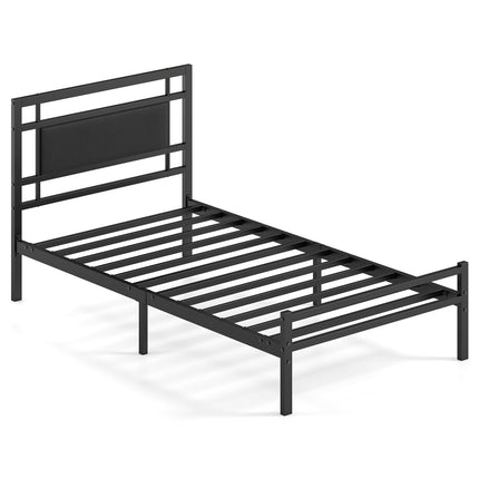 Twin Metal Bed Frame with Upholstered Headboard