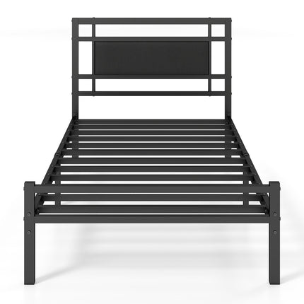Twin Metal Bed Frame with Upholstered Headboard
