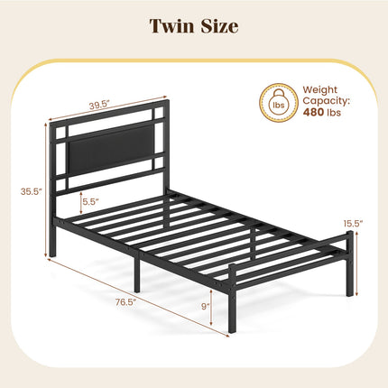 Twin Metal Bed Frame with Upholstered Headboard