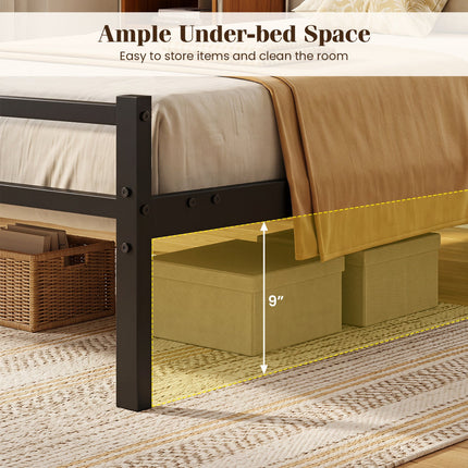 Twin Metal Bed Frame with Upholstered Headboard