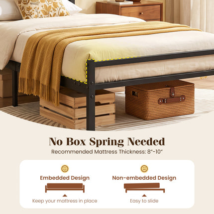 Twin Metal Bed Frame with Upholstered Headboard