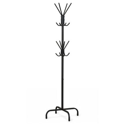 Freestanding Metal Coat Rack with 16 Hooks and 4 Legs
