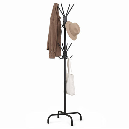 Freestanding Metal Coat Rack with 16 Hooks and 4 Legs