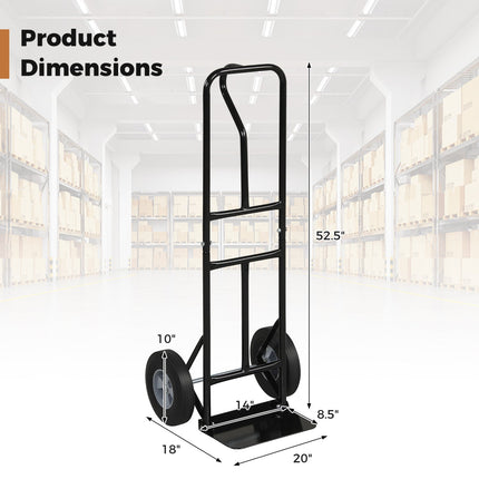 Metal Hand Truck Heavy-Duty 600 LBS Moving Dolly Cart with P-Handle and 10inch Rubber Wheels