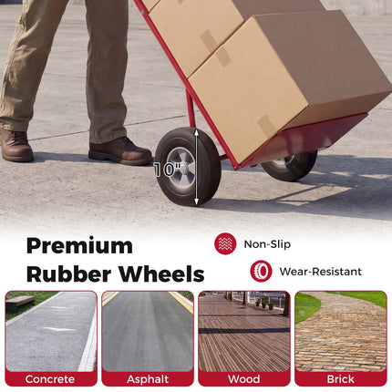 Metal Hand Truck Heavy-Duty 600 LBS Moving Dolly Cart with P-Handle and 10inch Rubber Wheels