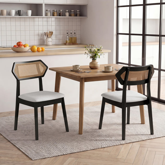 Mid Century Rattan Dining Chairs Set of 2 with Wood Frame