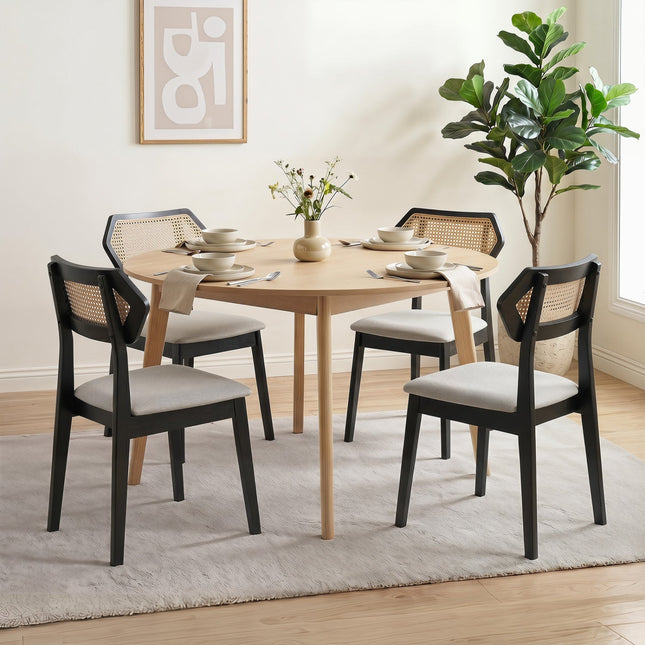 Mid Century Rattan Dining Chairs Set of 2 with Wood Frame