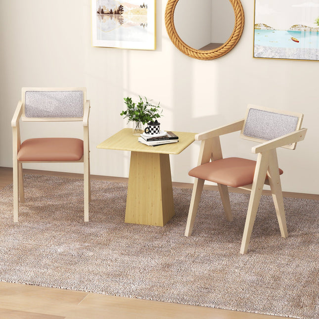 Mid Century Wooden Accent Chairs with Leathaire Seat Cushions Set of 2
