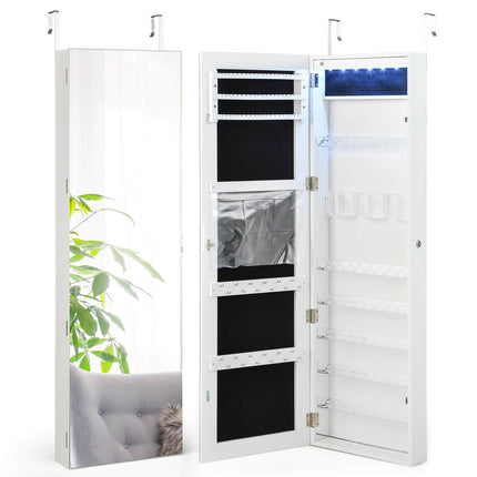 Wall Door Mounted Jewelry Armoire with Frameless LED Mirror