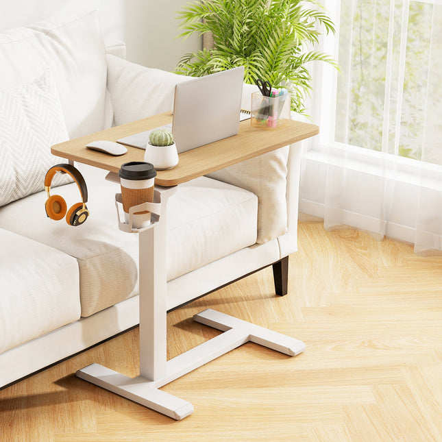 Mobile Standing Desk Height Adjustable Overbed Bedside Table with Cup Holder