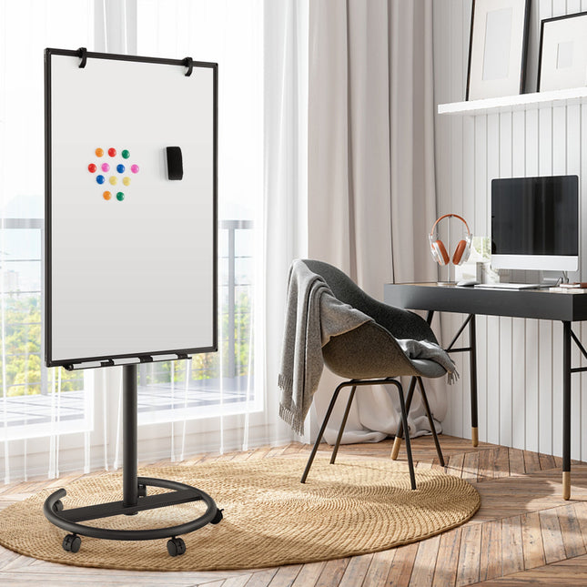 Height-Adjustable Mobile Whiteboard with Round Stand Paper Clips