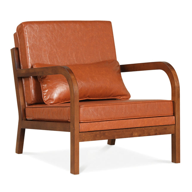Modern Accent Chair Faux Leather Linen Fabric Upholstered Armchair