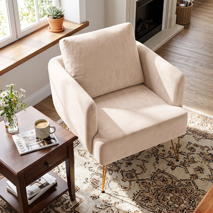Velvet Accent Chair with Gold Metal Legs and Back Cushion