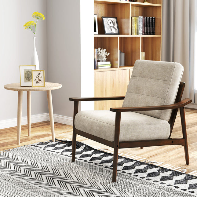Modern Accent Chair with Rubber Wood Armrests and Legs for Living Room