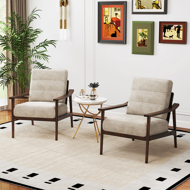 Modern Accent Chair with Rubber Wood Armrests and Legs for Living Room